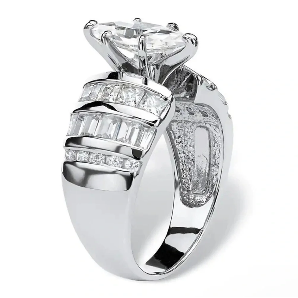 New 925 Silver Luxury Marquise Diamond Wedding  Band Modern Design Ring